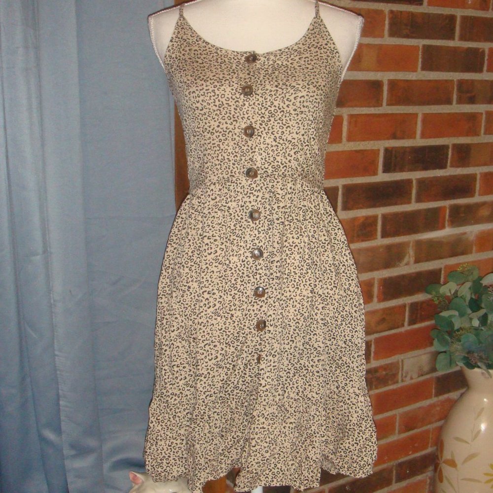Japna Animal Print Button Front Smocked Back Dress S